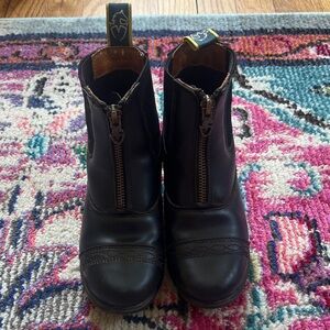 Kids Black Zip-Front Leather Boots